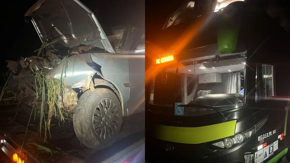 Acidente entre ônibus e Gol deixa jovem ferida na PR-496, em Terra Roxa