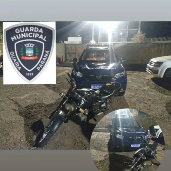 GM de Guaíra apreende moto paraguaia com placa feita com fita isolante