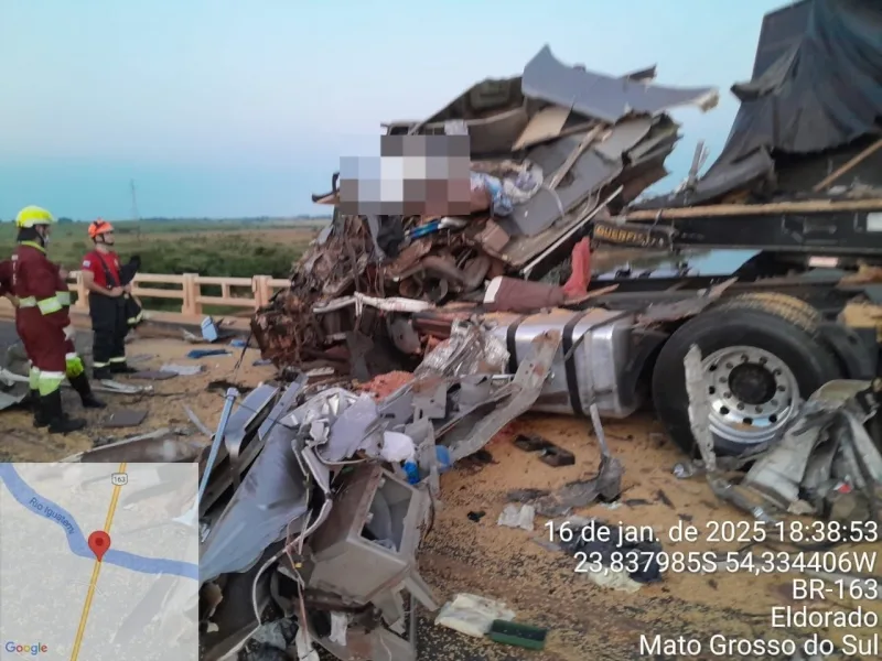 Caminhoneiro morre em violento acidente na BR-163 entre Mundo Novo e Eldorado
