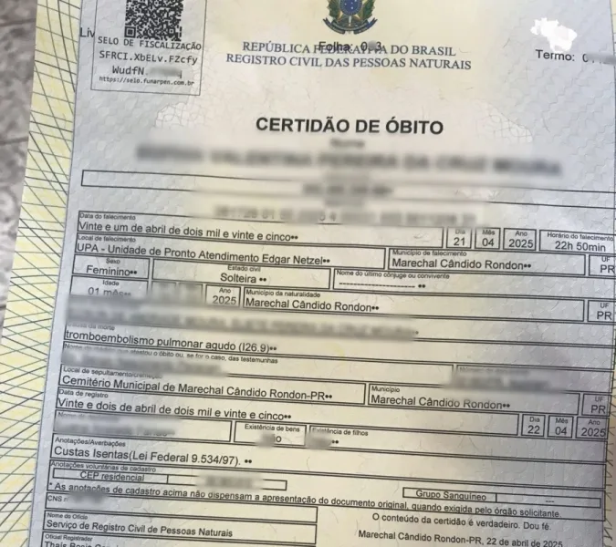 Divulgada a causa morte da bebê de apenas um mês ocorrida em Marechal Rondon