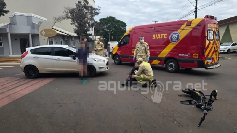 Mulher fica ferida em colisão entre patinete elétrico e carro em Marechal Rondon