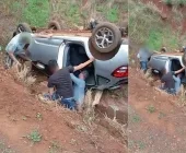 Carro capota na entrada de Nova Santa Rosa