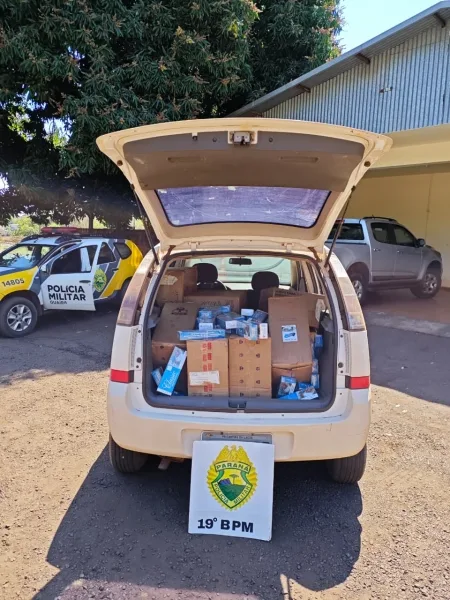 Carro carregado com cigarros é apreendido pela PM após perseguição em Guaíra