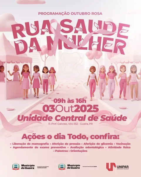 Rua Saúde da Mulher mobiliza serviços no Outubro Rosa em Guaíra