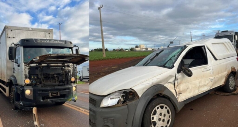 Colisão envolvendo carro e picape deixa homem ferido no trevo de Maripá