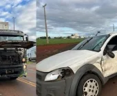 Colisão envolvendo carro e picape deixa homem ferido no trevo de Maripá