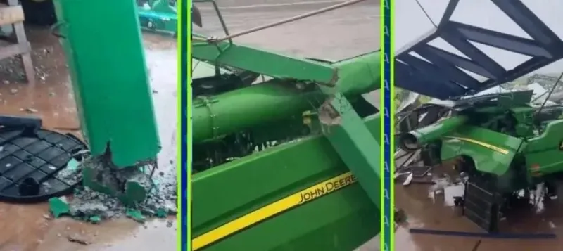 Vendaval derruba barracão em Entre Rios do Oeste; Granizo também foi registrado