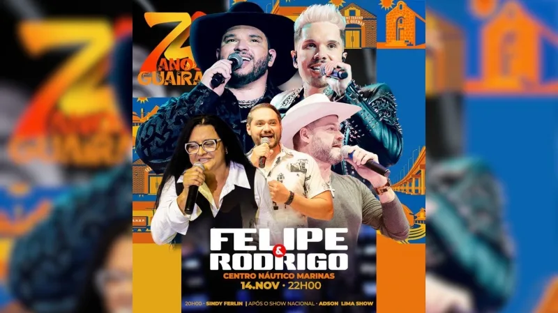 Guaíra comemora 74 anos hoje com show gratuito de Felipe e Rodrigo