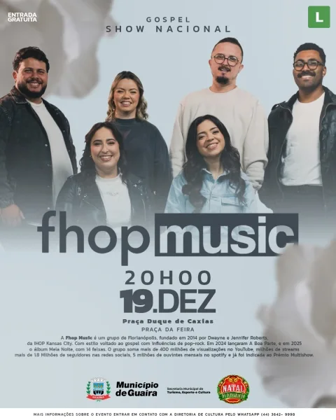 Guaíra anuncia show nacional da banda FHOP Music no encerramento do Natal da Integração 2025