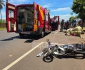 Acidente entre moto e caminhão deixa homem com ferimentos graves, em Marechal Rondon