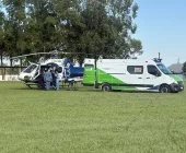 Paciente é transferida pelo helicóptero do CONSAMU em Mercedes