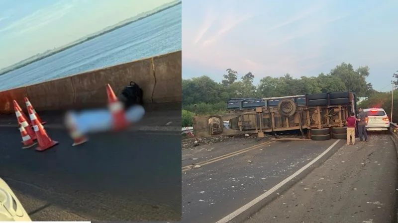 Morte e tombamento: Dois acidentes simultâneos bloqueiam Ponte Ayrton Senna em Guaíra