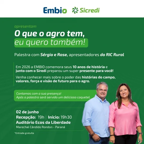 Embio e Sicredi promovem evento sobre conexão com o campo, com apresentadores do Ric Rural