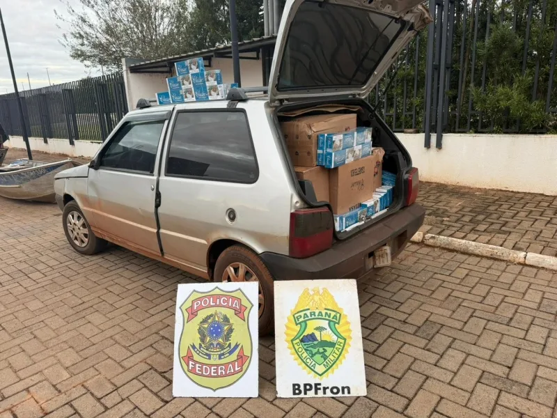 Dois carros com cigarros são apreendidos após perseguição no interior de Guaíra