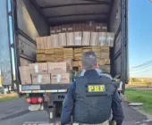 PRF apreende cigarros escondidos em meio a carga de madeira na BR-163 em Quatro Pontes