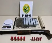 PM prende mulher com espingarda, munições e drogas em Terra Roxa