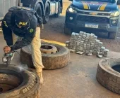 PRF localiza drogas no estepe de caminhão na BR-163, em Bela Vista - Guaíra