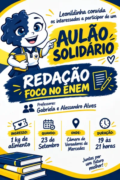 Aulão Solidário de Redação para o Enem será realizado nesta quarta-feira em Mercedes