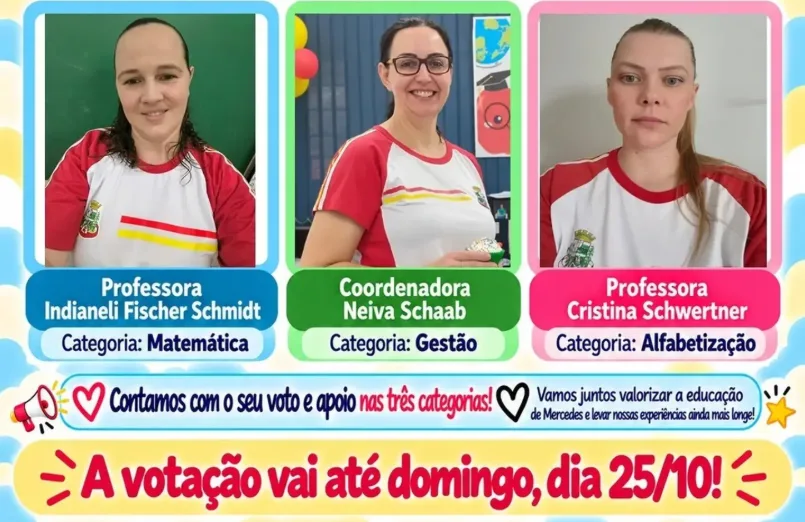 Mercedes tem três professoras em votação de práticas educacionais; saiba como votar