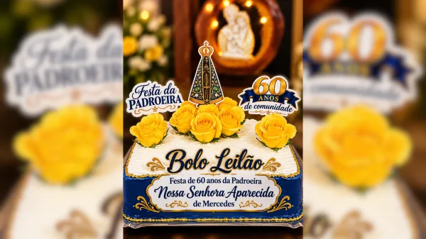 Bolo é arrematado por R$ 22 mil em leilão da Festa de Nossa Senhora Aparecida, em Mercedes